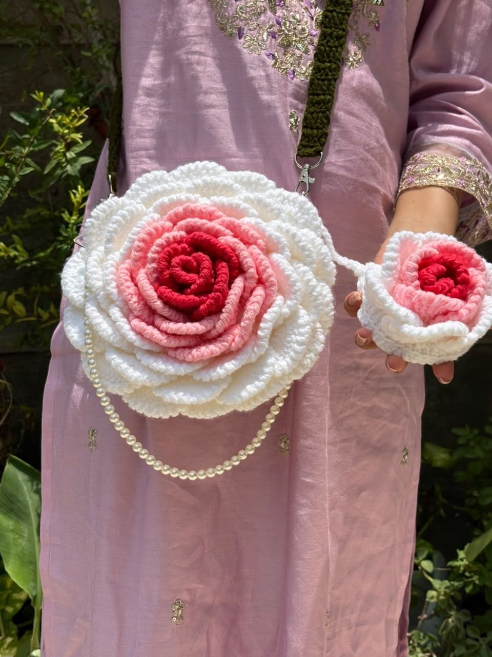 Combo - 3D rose bag - white and pink