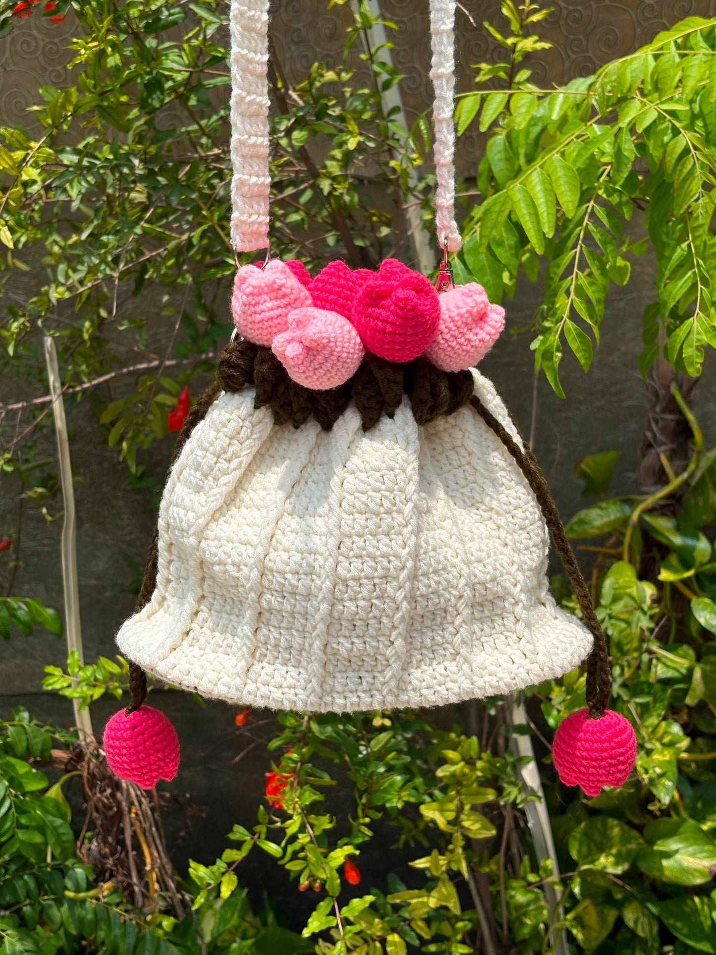 Pink Tulip handbag with leather base