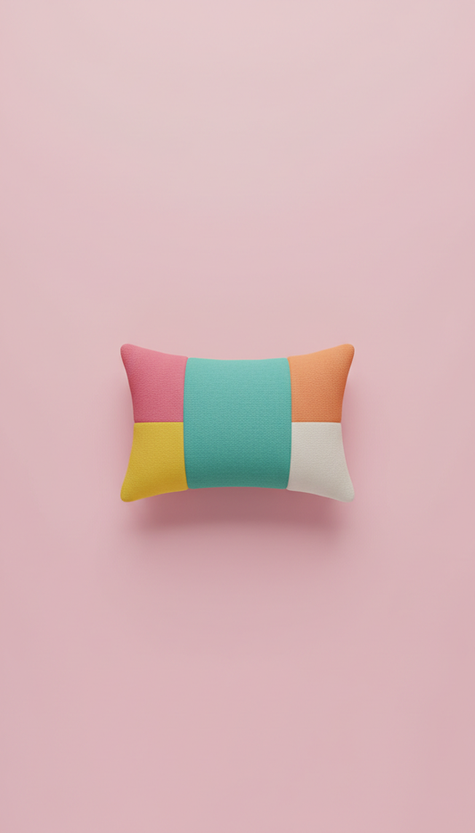 Color-blocked mini pillow with playful palette