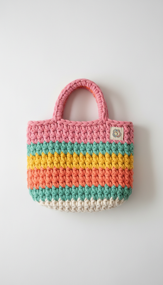 Chunky crochet tote bag with bold stripes