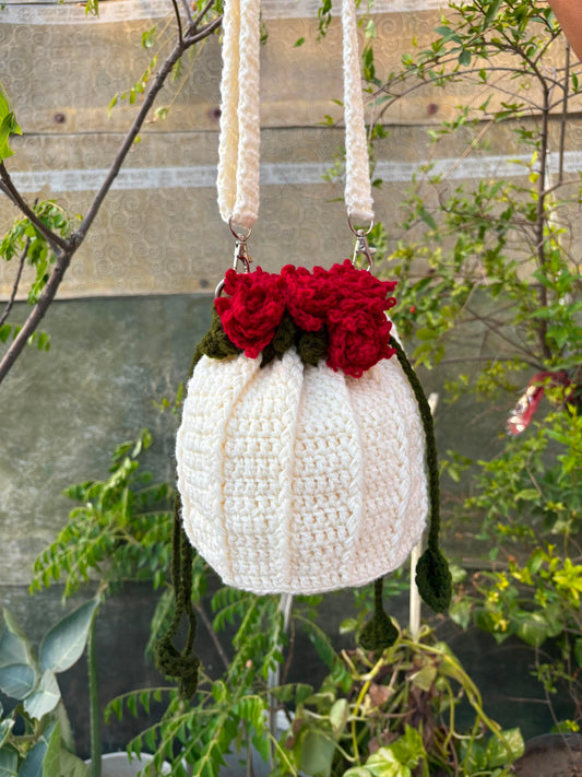 Red Rose potli with off white base