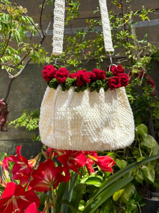 Rose bag white with leather base