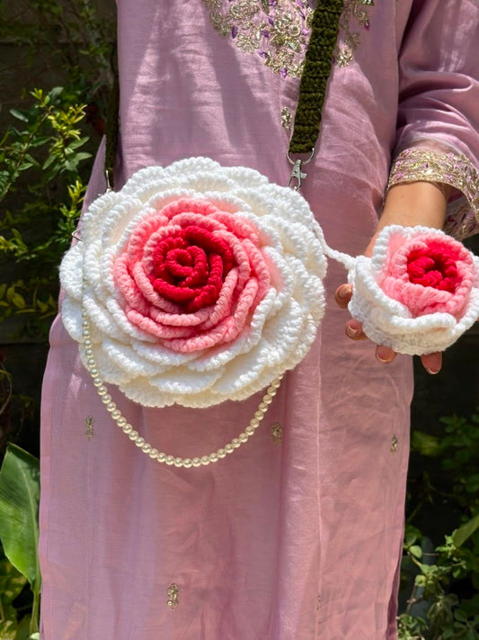 Combo - 3D rose bag - white and pink
