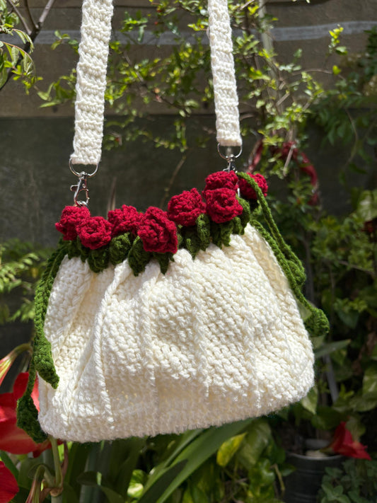 COMBO -White Rose bag with mini pouch combo